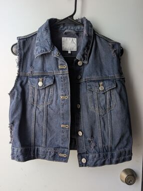Zara-Distressed Dark Blue Denim Vest